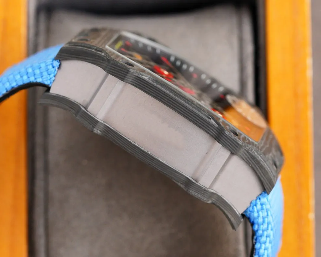 Men's watch master black carbon fiber case mechanical automatic butterfly buckle nylon strap hollow movement RICRO257n