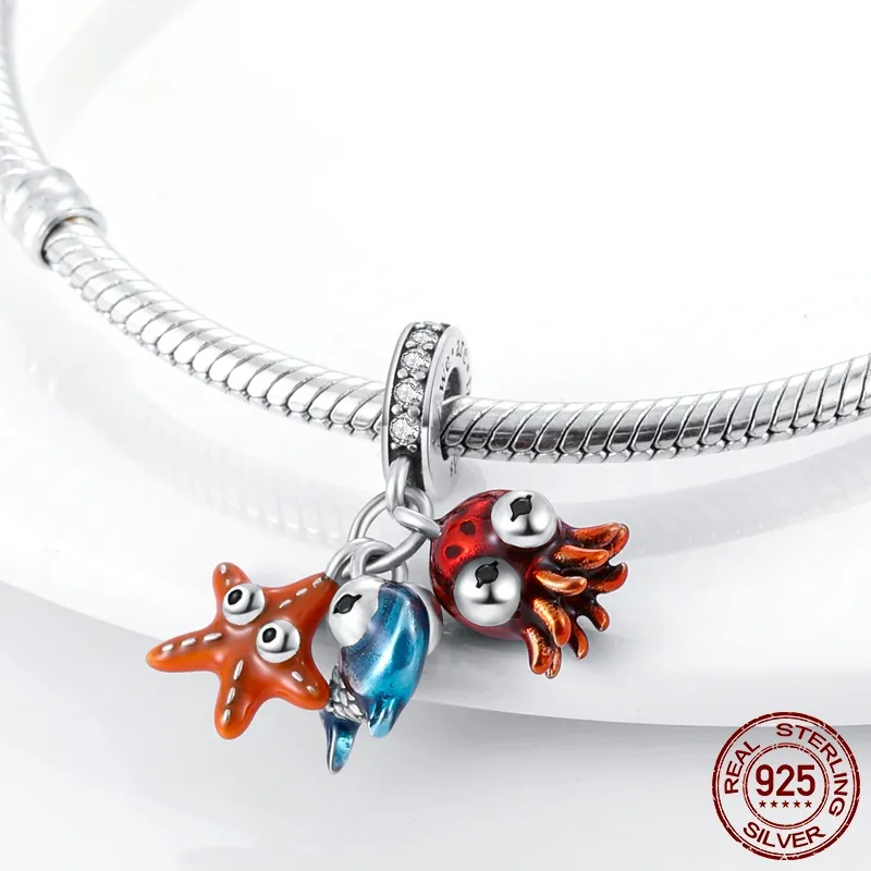 Charme Pandora de Prata 925 Fit 925 Pulseira de Prata Esterlina Travel Ocean Cactus Conjunto de Charms Pendentes Pingente DIY Miçangas Finas Jóias