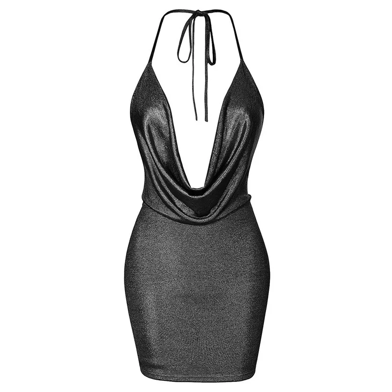 Nightclub Women s Temperament Sling with Dress Slim Deep V Neck Sleeveless Bag Hip Bottoming Solid Sexy Dresses rave clothes 220521