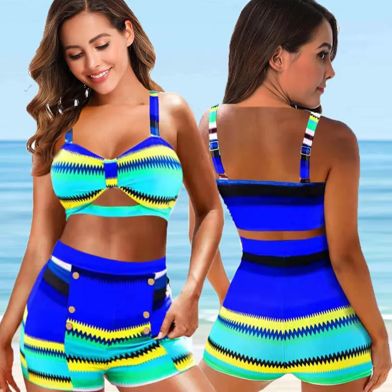 Women Print High Waisted Bikini Sets Sexy Plus Size Tank Top Swimsuit Two Pieces Swimwear Women Beach Bathing Suits 5XL 220408