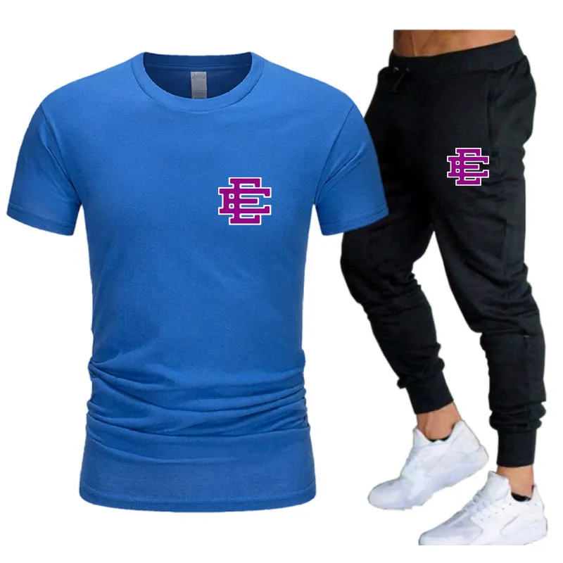 Été Hommes T-shirt Pantalon Hommes s ensembles Sportswear Marque Impression Costumes Décontractés Mode Gym Workout Manches Courtes Top Tees 220613