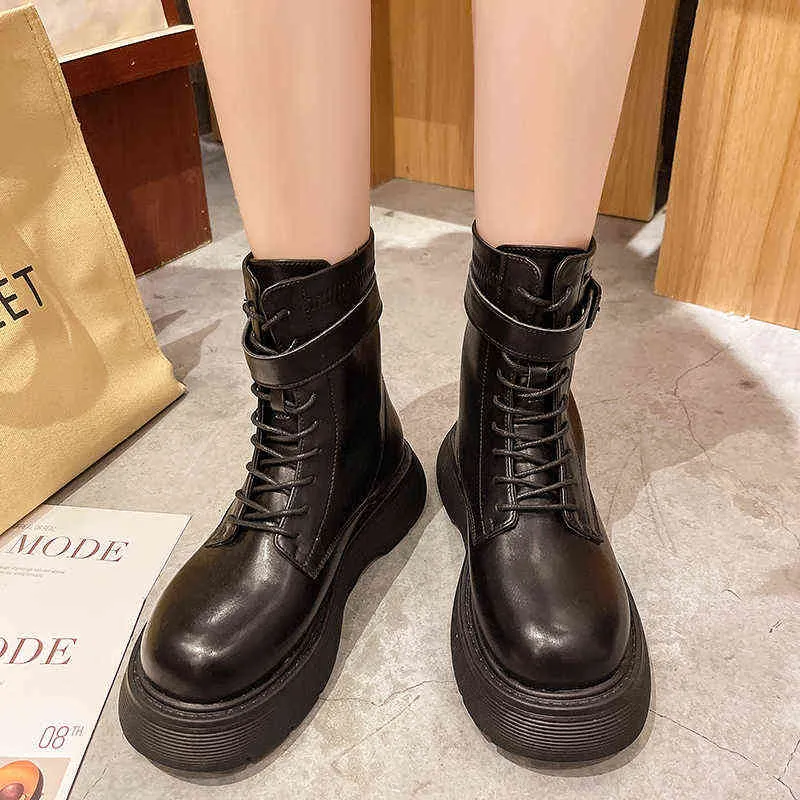 Ankle Boots Women Boots Chelsea Plush Lining Warm Soft Sole Ladies Round Chunky Lace-up Winter Female Platform Shoes 2022 Y220707