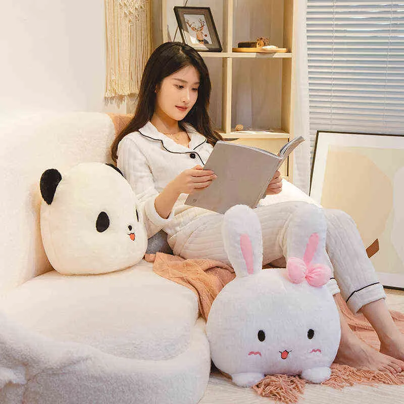 Cuddly Animals Pillow Soft Cartoon Cat Panda Bunny Head Round Plush Sleeping Decorare i bambini presenti J220704