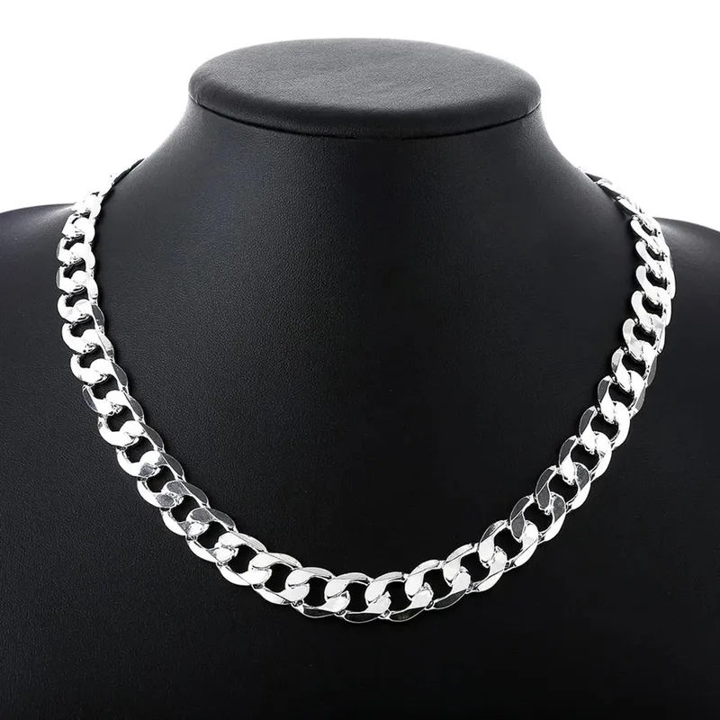 Speciale aanbieding 925 Sterling Silver Necklace for Men Classic 12mm ketting 18 30 inch Fijn modemerk sieradenfeestje Wedding Gift 29161275