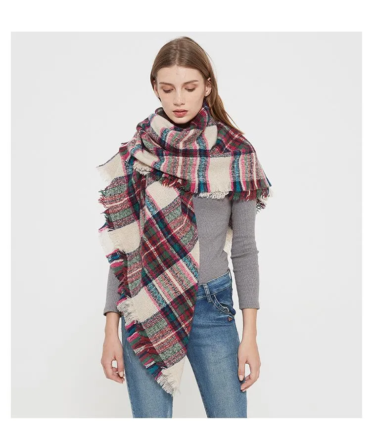 Kvinnor filt halsduk mysig överdimensionerad tartan tassel halsduk ny wrap rutnät sjal check pashmina kashmir akrylgitter hals pläd stal ry3