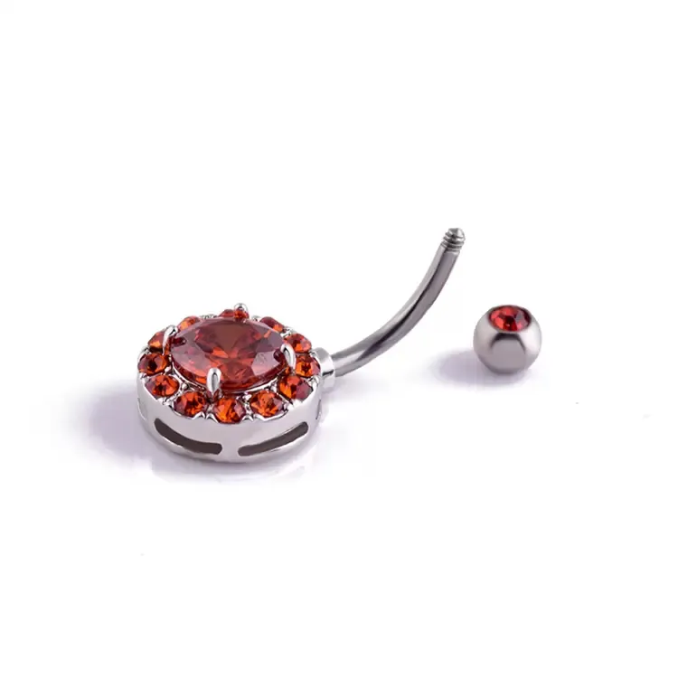 Haute qualité disque zircon nombril bouton mode cloche bouton anneaux femmes acier inoxydable nombril clou