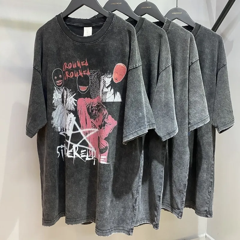 Män hiphop streetwear överdimensionerad t-shirt kvinnor thriller komisk grafik t-shirt sommar tvättad gammal fujiang anime topp tees 220509