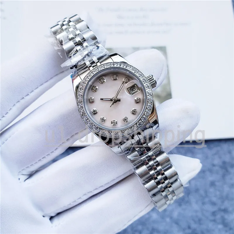 Kobiety oglądają 28 31 mm Pełny stal ze stali nierdzewnej Automatyczna mechaniczna diamentowa ramka Lumainous Wodoodporna Lady Wristwatches Fashion Ubrania 2607