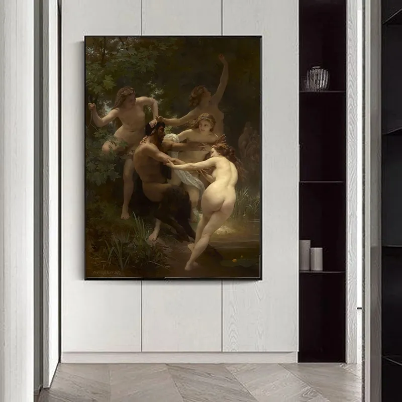 Özel Yağlı Boya Reprodüksiyon Perileri ve Satyr William Adolphe Bouguereau tarafından Tuval Duvar Dekorunda Baskı 220614