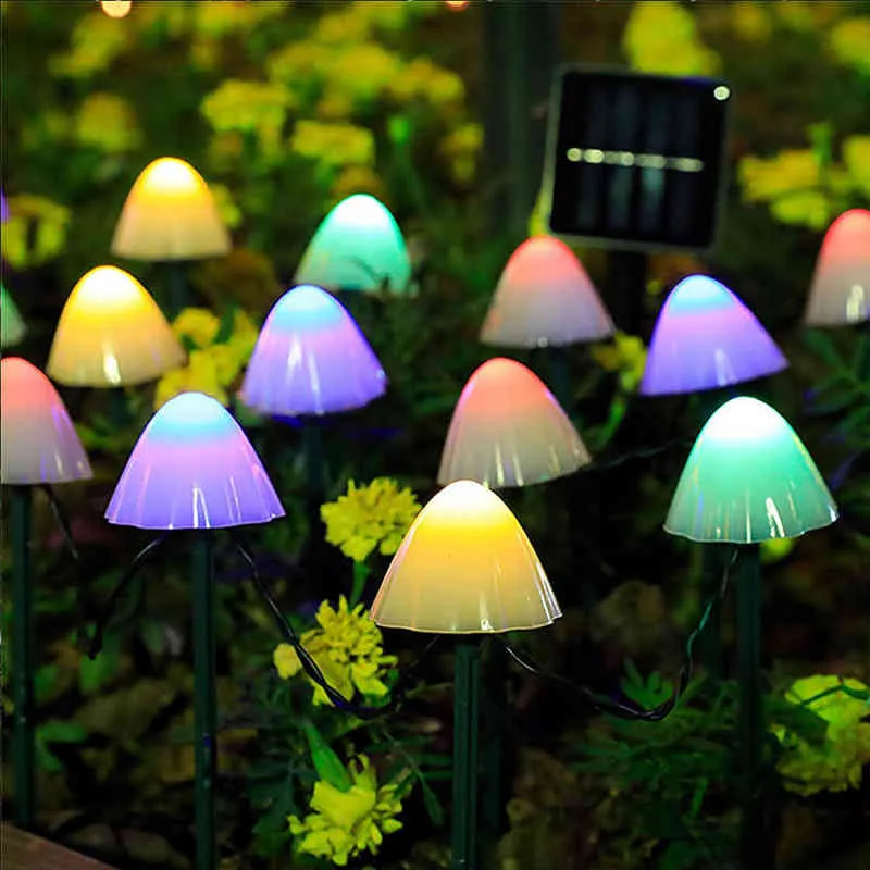 LED Solar Mushroom String Lights Outdoor Waterproof Fairy Light For Yard Garden Patio Bröllop Juldekoration J220531