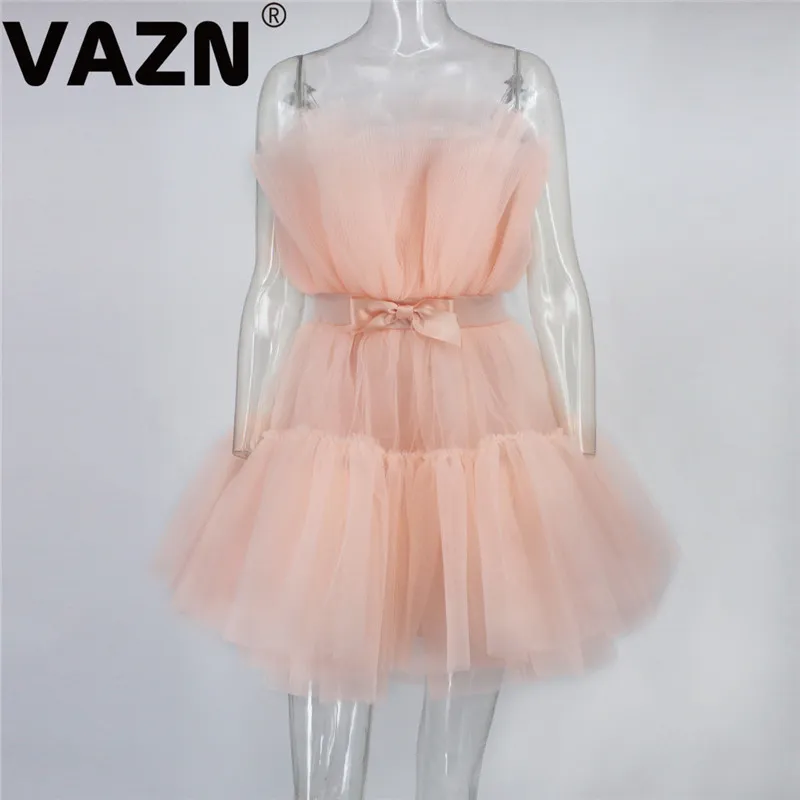 Vazn Chic Summer Sexy Aldy Solid Grenadine Ball Jurk Jurk Strapless Cascading Bow Clever Lady Sweet 220613