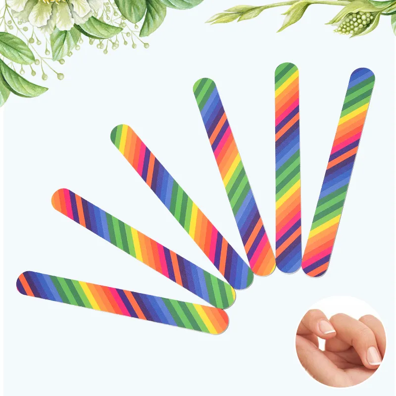 Rainbow Pattern Sandpaper Nail File Home-useEmery Board両面摩擦ストリップカラーツール