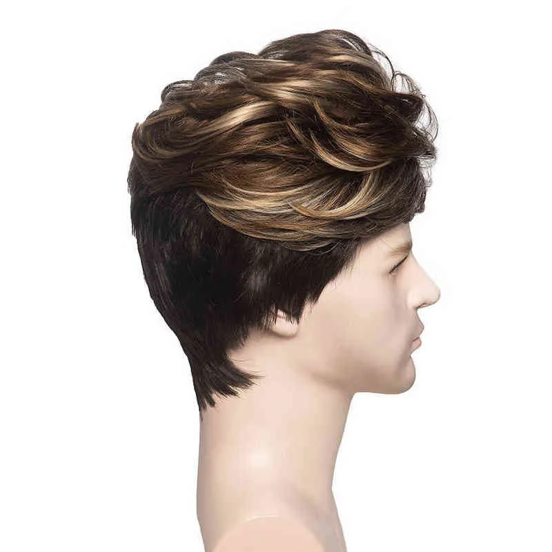 Män hår syntetiska Guruilagu Short 's peruk slät naturliga s för rak manlig svart ombre grå pixie cut s 0527