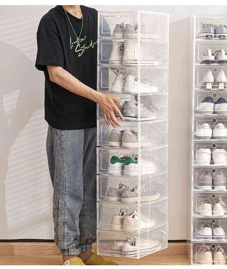 12 pezzi set di scatole da scarpe set multicolore Piegabile in plastica trasparente organizzatore la casa porta scarpa da scarpone organizzatore di stoccaggio singola scatola A2153