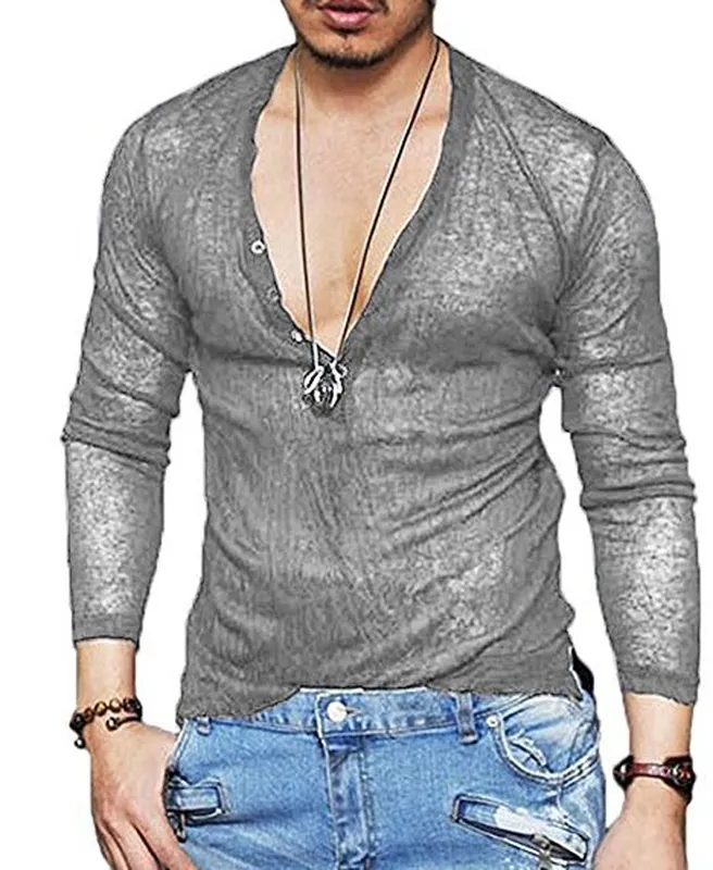 男性のtシャツカジュアルスリムフィット長袖の深いvneckセクシーなシャツtシャツ服のトップスプラスサイズ220813