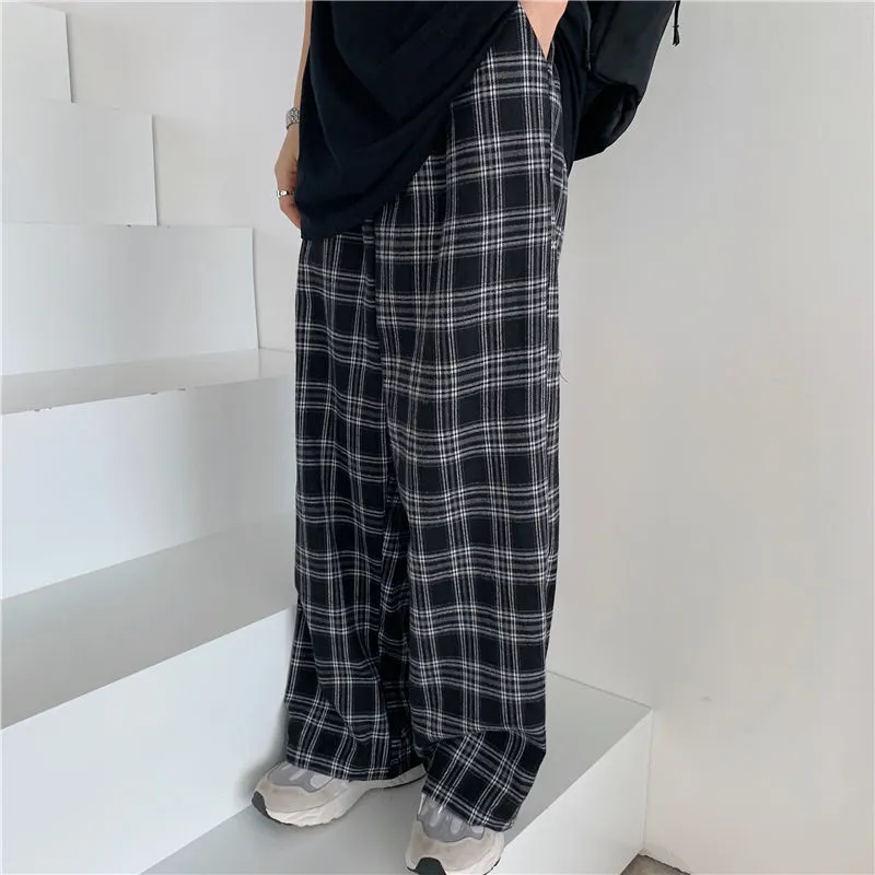 Pantaloni scozzesi neri e rosa Pantaloni oversize da donna Pantaloni larghi a vita alta Pantaloni larghi a gamba larga Ins Pantaloni dritti retrò adolescenti Streetwear 220815