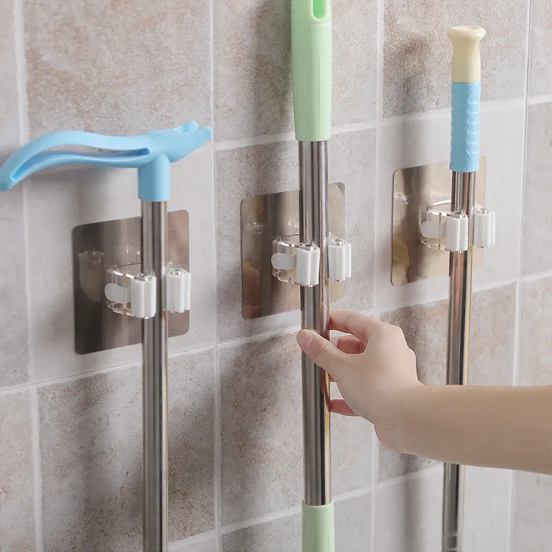wand gemonteerde mops houder multifunctionele haken zelfklevende bezem hanger haak keuken badkamer organisator sterke haken 220527