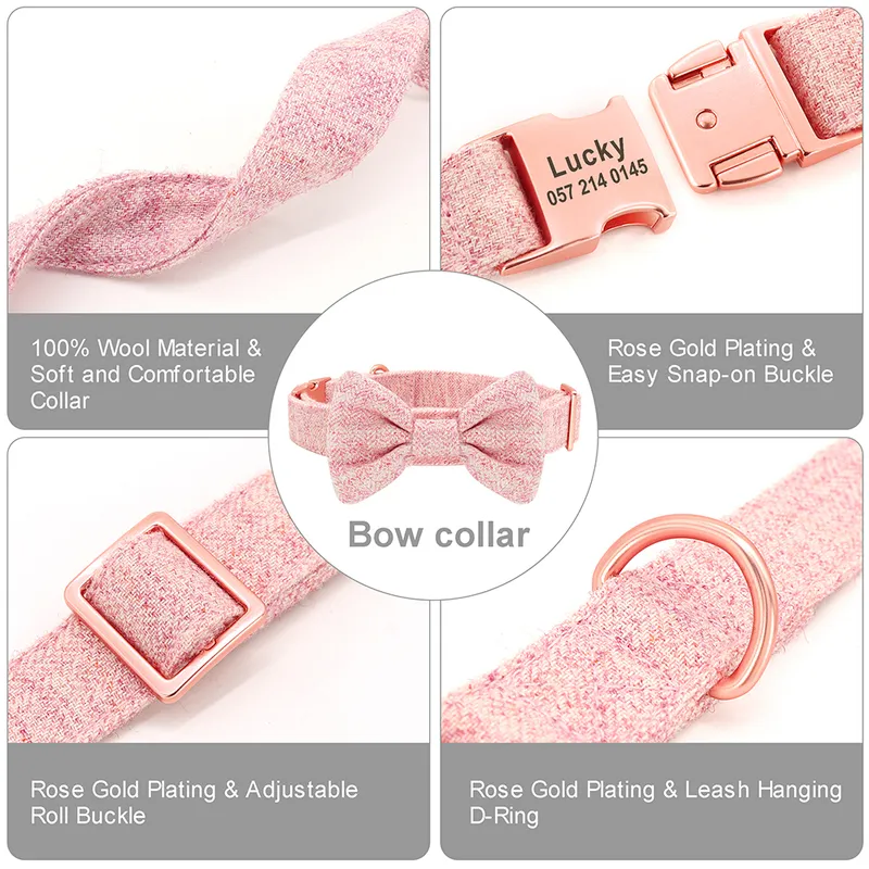 Customized Dog Collar Leash Set High Quality Personalized Pet Collars With Bowtie Adjustable Dogs Collars Leash Free Engraving 220610