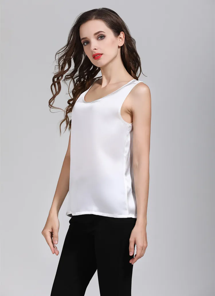 Quality 100% Pure Silk Classical Tank Top Camisole Sleeveless Vest Shirt YM005 220316