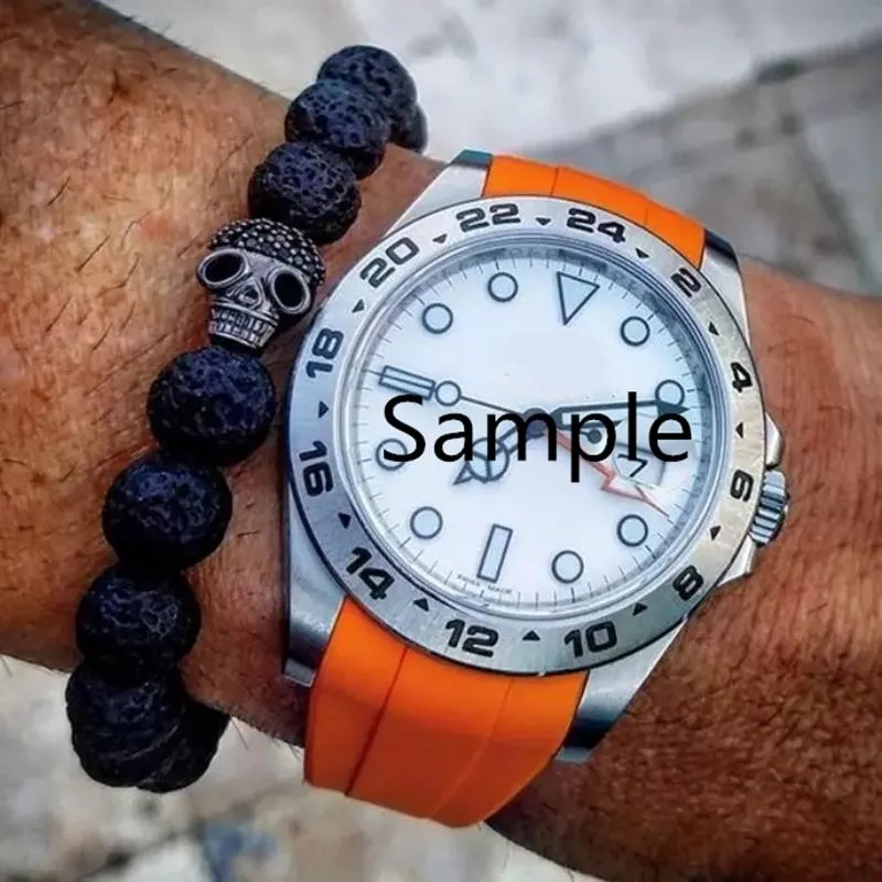 Bracelets de montre 21mm Orange extrémité incurvée souple RB bracelet de montre en caoutchouc de silicone pour Explorer 2 42mm cadran 216570 bracelet bracelet261Q