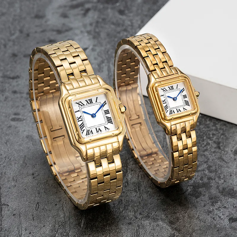 Los relojes de pareja de moda están hechos de acero inoxidable importado de alta calidad, cuarzo, elegante mesa de diamantes noble para mujer, 50 metros de agua, 288h.