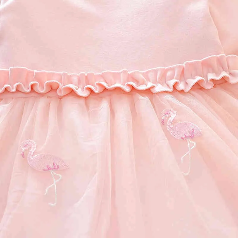 12m-8 Jahre Flamingo Tulle Kleid Baby Girls Kleinkind Kinder Kinder Langarm Kleid Herbst Kleidung Prinzessin Kostüm G220428