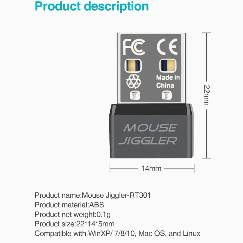 RII RT301 USB Mouse Jiggler ، Jiggler Automatic Computer Jiggler غير القابل للكشف ، يحافظ على مستيقظًا ، محاكاة 220425