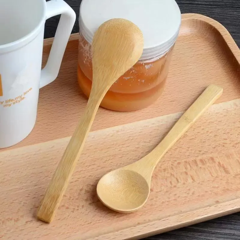 13cm Round Bamboo Wooden Spoon Soup Tea Coffee Honey spoon Spoon Stirrer Mixing Cooking Tools Catering Kitchen Utensil