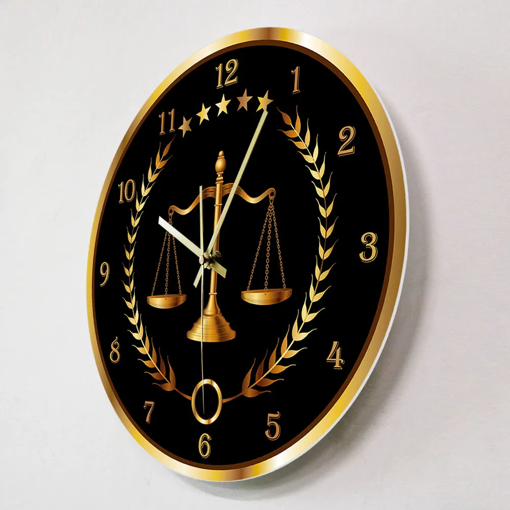 Scale Of Justice Modern Wall Clock Non Ticking Timepiece Lawyer Office Decor Law Firm Wall Art Judge Law Hanging Wallwatch