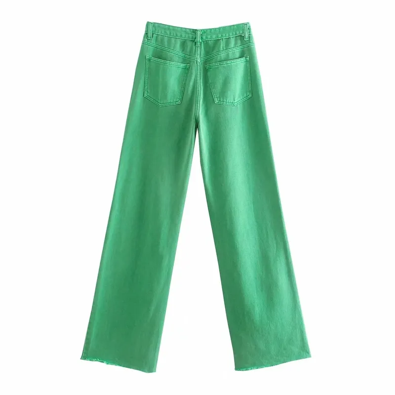 xnwmnz 패션 여성 여름 녹색 데님 청바지 바지 바지 높은 허리 레이디 와이드 레그 pantalon 고품질 220330