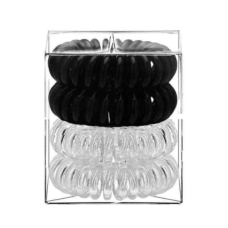 4 sztuk/pudło przewód telefoniczny elastyczne gumki do włosów dla kobiet dziewczyn przezroczyste spiralne gumki Scrunchies gumki do włosów guma akcesoria AA220323