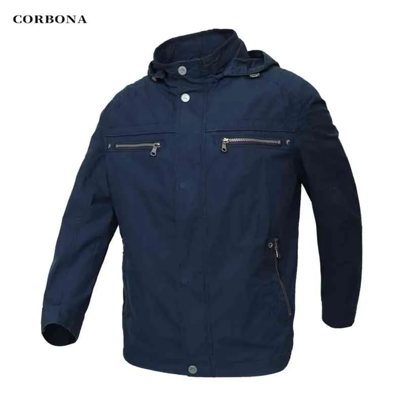 Corbona 2022 New Men Oversized Jacket Army Force Outdoor Fashion Multi Pockets Windproof Windbreaker Coat Navy Blue Green Parka