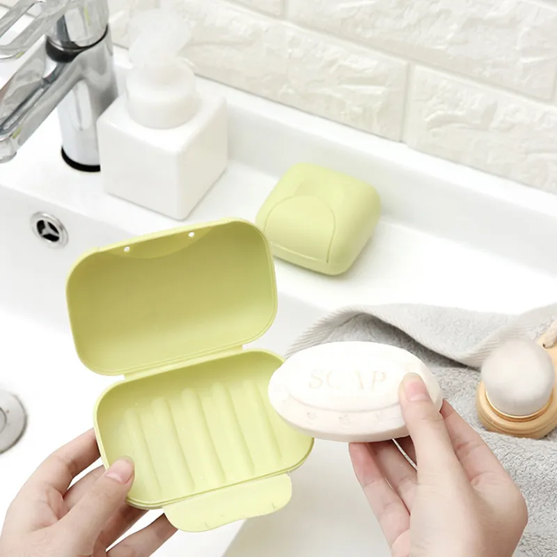 Portable Soap Dishes Container Bathroom Acc Travel Home Plastic Box With Cover Small/big Sizes candy color 220412