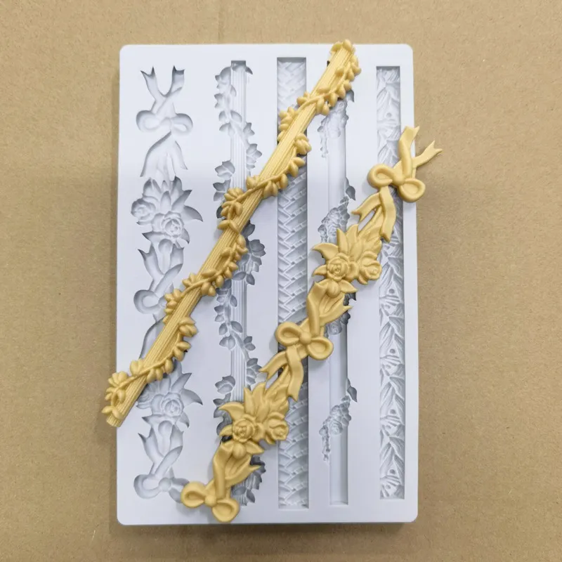 ヨーロッパのパターンエンボス加工された真珠の花のラタンボーダーレースシリコーンカビdiyチョコレートケーキ装飾粘土型樹脂カビ220601