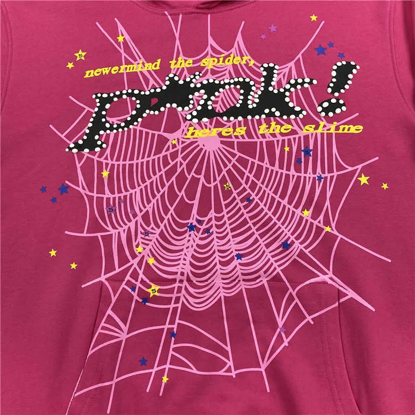 2022 Young Thug Pink  555555 Hoodie Men Women High Quality Foam Print Spider Web Graphic 555555 Sweatshirts Pullovers