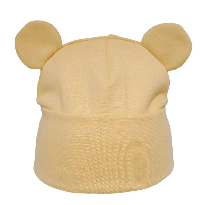 2022 barn bomullstickade hattar fast färg baby håller varm mössa med björnens öra super bedårande spädbarn baby mössor