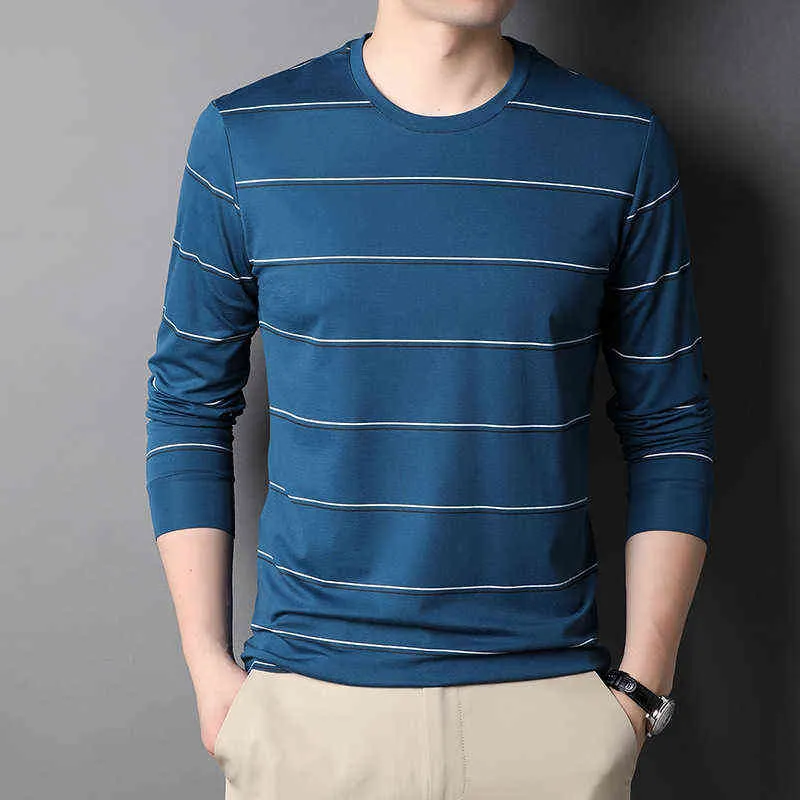 5 цветов Мужская повседневная полосатая футболка с длинным рукавом новая шелковая ткань шелковая ткань высококачественная модная рубашка мужская бренд T220808
