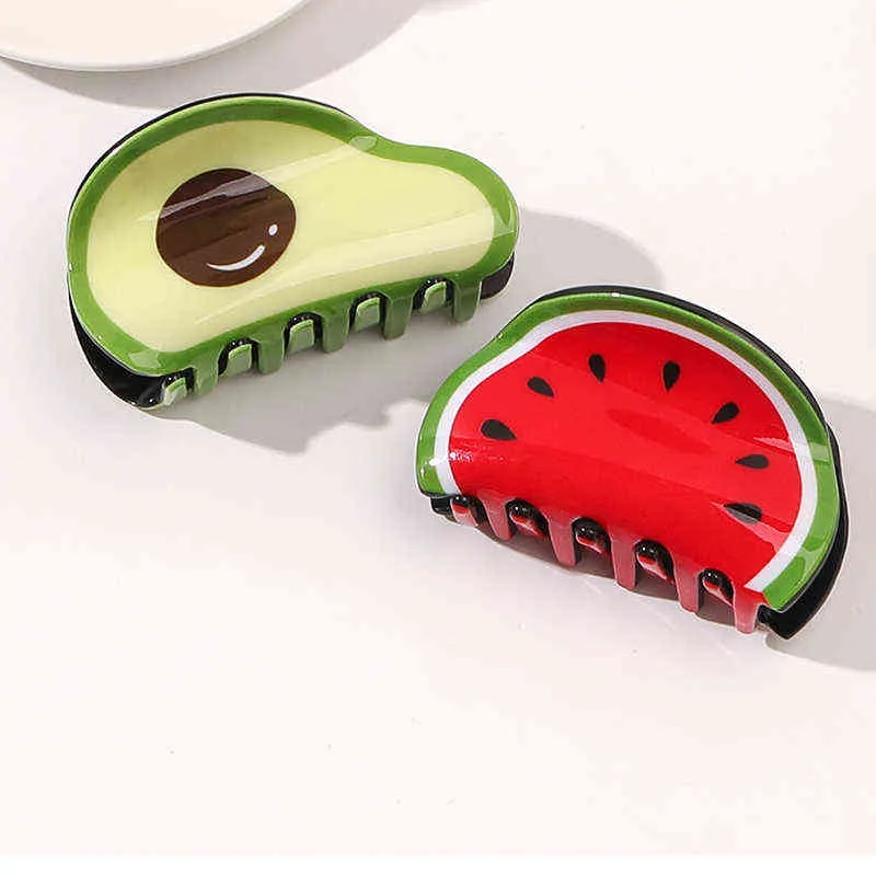 Korea acryl fruit groenten aardbei watermeloen avocado haar clips klauwen klauwen haaien clip haargrijp hoofdtooi voor vrouwen meisjes T2202454013