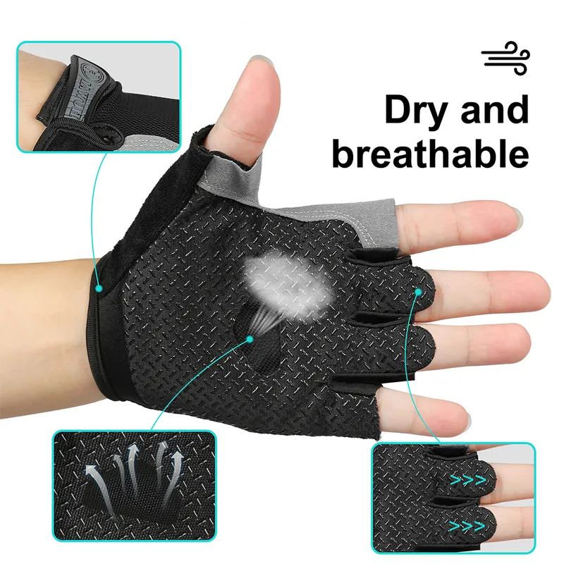 Halfing Finger Rękawiczki przeciw ślizgowi na siłowni Fitness Rybołówstwo na zewnątrz letni sprzęt do roweru sportowego bez palców 220624