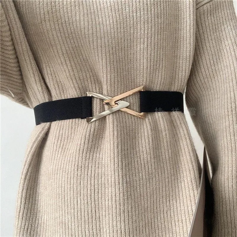 Ceintures femmes ceinture élastique en cuir métal femme boucle ceinture ceinture pour robe pardessus coupe-vent dame taille 304g