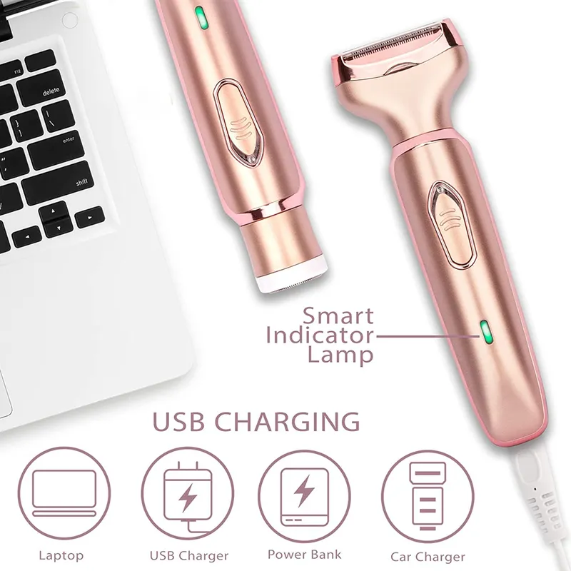 Profesional 2 en 1 Mujeres Epilator Razor de afeitar eléctrica Removia para el cabello Afeitadora de cara sin dolor Bikini PUBIC PUBICA Trimmer Máquina de uso doméstico 220323