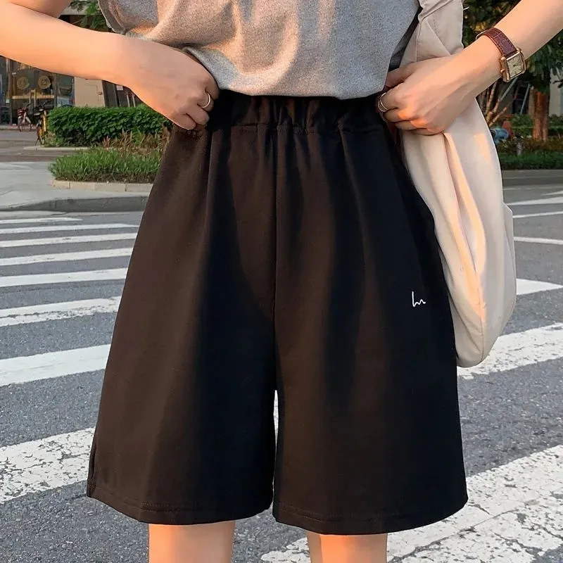 Verano mujeres pantalones de cinco puntos dulce casual harajuku algodón deportes sueltos finos patrón de pierna ancha impresión pantalones cortos elásticos 220527