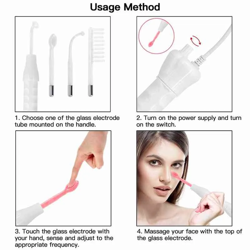 High Frequency Electrode Wand Electrotherapy Glass Tube Beauty Device Acne Spot Remover Facial Skin Care Spa Massager Hot 220520
