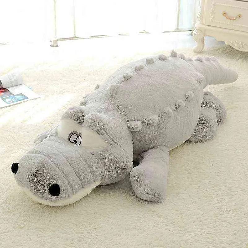 Grande taille Crocodile couché Section peluche oreiller tapis doux câlin jouet dessin animé poupées enfants fille cadeau J220704