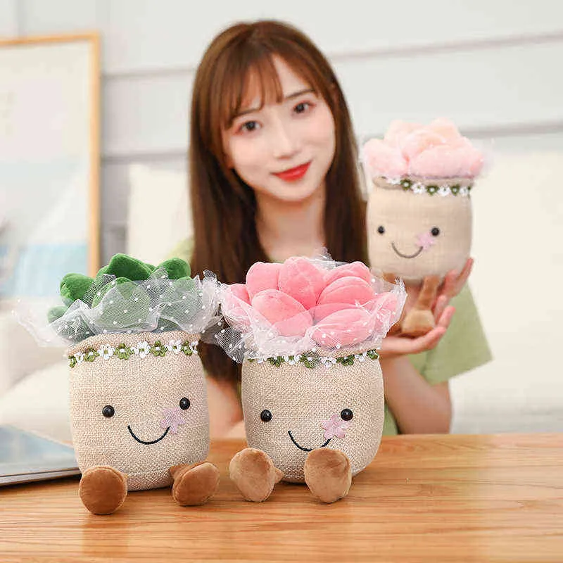 PC CM Kawaii多肉植物花の抱擁ライフライカ企業の花の花本棚の装飾ぬいぐるみ人形女の子カップルJ220704