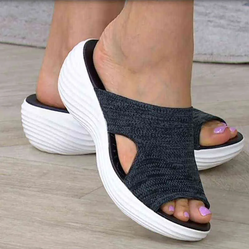 Sandálias de slides ortopíficos de alongamento sandálias mulheres abrem slides respiráveis ​​Cruz Cross Ortóticas Sapatos de plataforma Beac Y220523