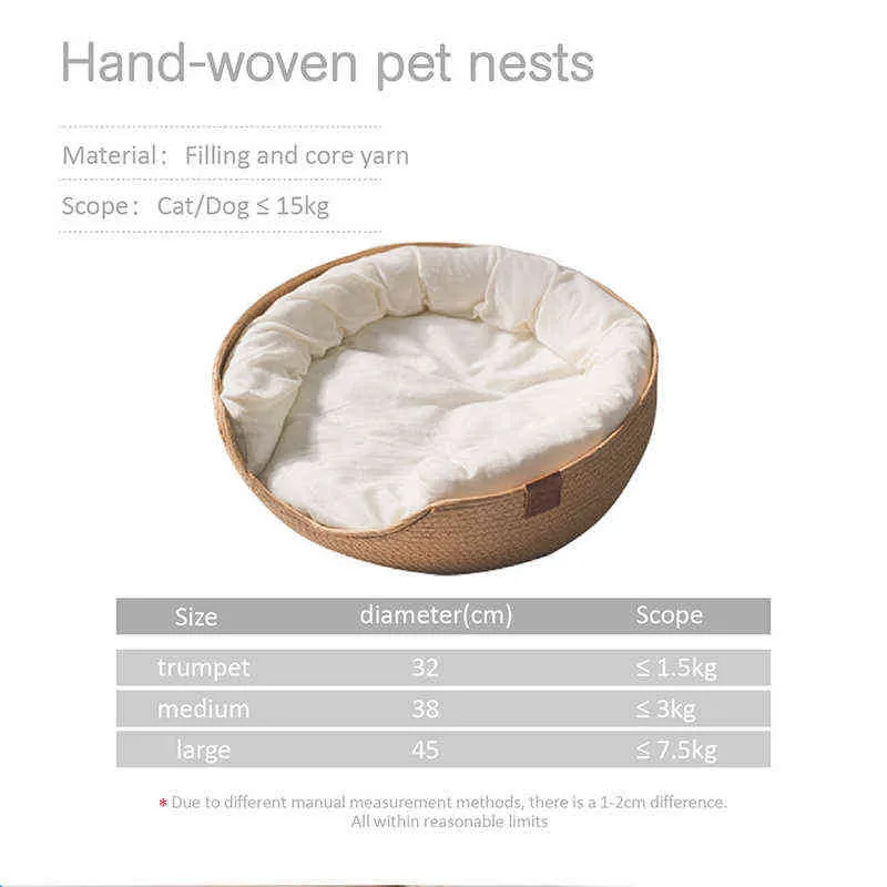 Cat Beds furniture Pet Bed Kennel Mat Dog Sofa Bamboo Weaving Four Season Cozy Nest Baskets Waterproof Removable Sleeping Bag L220826