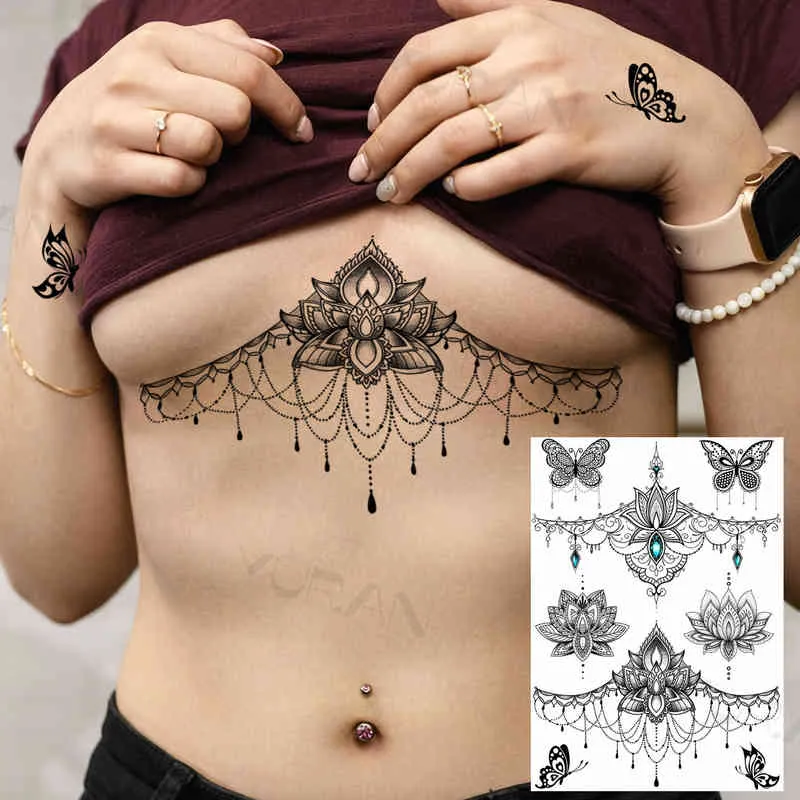 NXY Tatuaggio Temporaneo Yuran Donne Ragazza Grande Braccio Gufo Falso Henna India Adesivi Tatoo Personalizzato Mandala Fiore Tartaruga Nera s Pizzo 0330