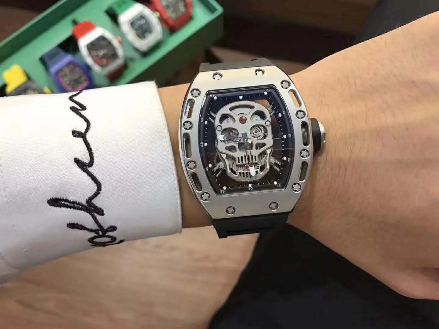 Дизайнерские мужские механические часы серии скелетон, резиновый ремешок для часов 50x43 мм, механизм Japan West Iron City, 316, тонкая сталь, спортивная 310K