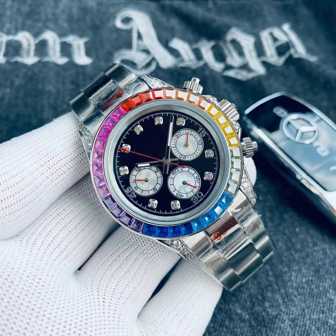 Herenhorloge Automatisch mechanisch uurwerk Horloges 40 mm Rubber staal Rainbow Diamond Bezel saffier waterdicht Horloges mo215u